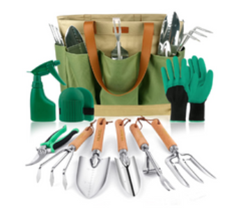 Garden Tools Set, 10 Piece Heavy Duty Stainless Steel Gardening Kit with Non-Slip Wood Handle