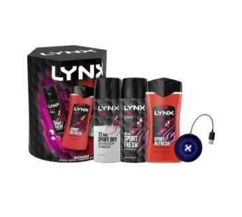 LYNX Recharge Trio bodywash, body spray, anti-perspirant with Wireless Charging Pad, 4 piece Gift Set for Him